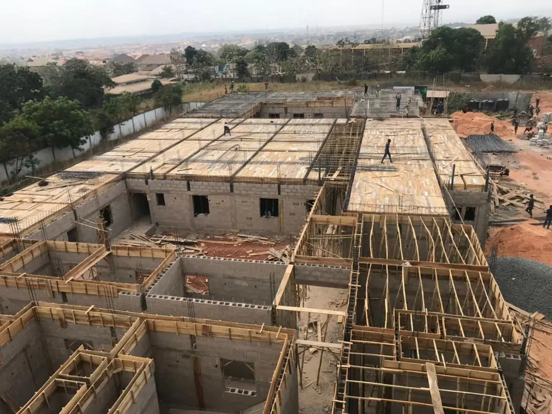 Aerial view of a multi-block project under construction
